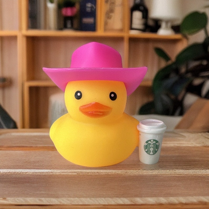 Dekoracja deski rozdzielczej z gumową kaczką w stylu western – prezent dla miłośnika kawy Starbucks, samochód i dom kolekcjonerska kaczka zdjęcie 6