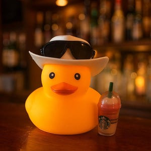 Dekoracja deski rozdzielczej z gumową kaczką w stylu western – prezent dla miłośnika kawy Starbucks, samochód i dom kolekcjonerska kaczka zdjęcie 13