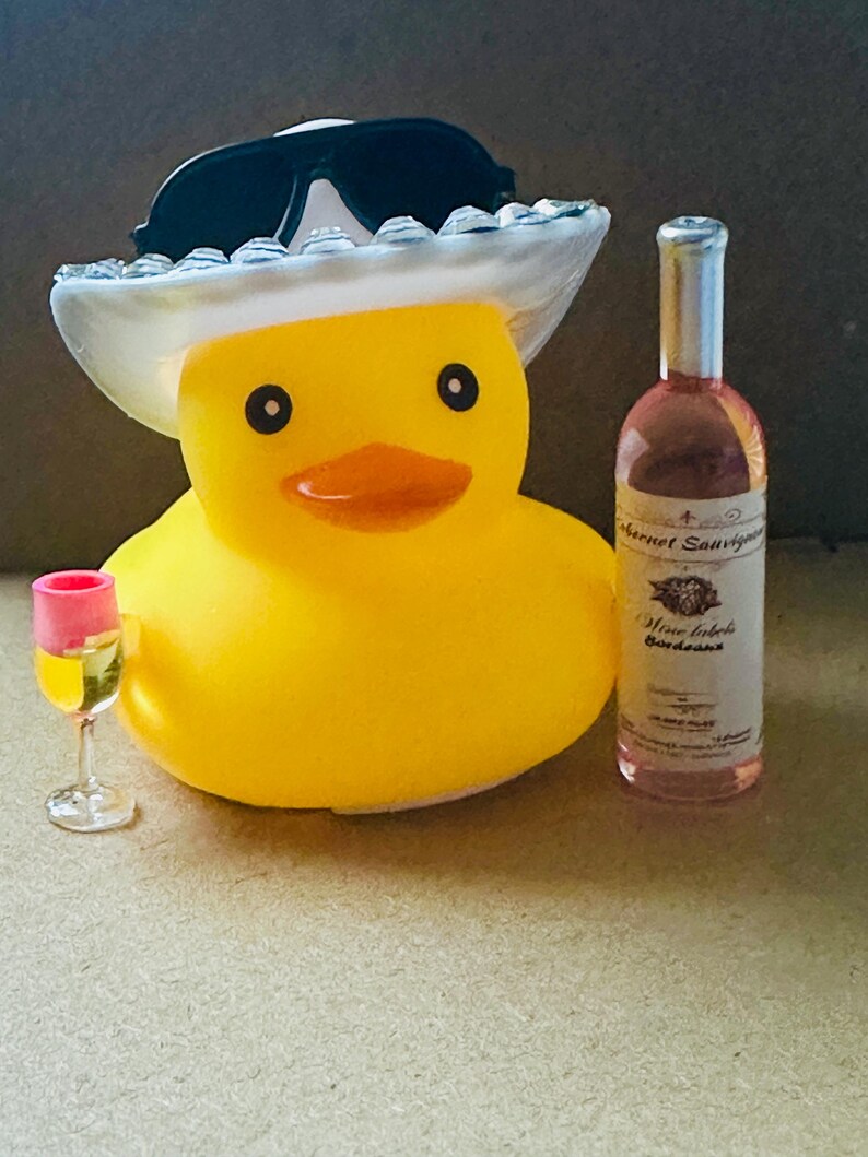 Wine Drinking Rubber Duck: Cowboy Car Dashboard Decor rose