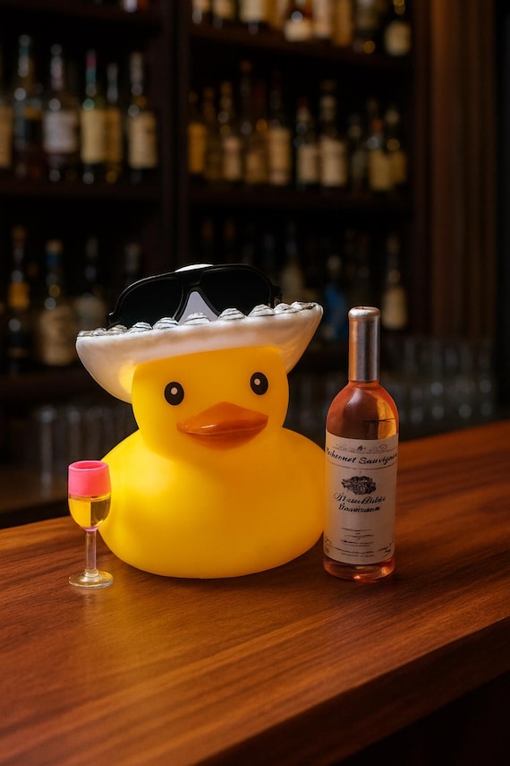 Wine Drinking Rubber Duck: Cowboy Car Dashboard Decor