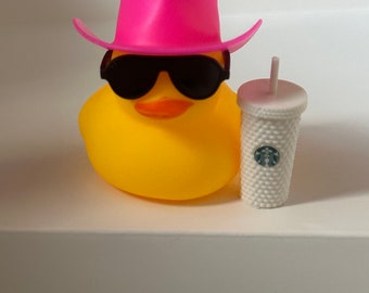 Coffee duck, dashboard duck, coworker gift, coffee lover, cowboy, cowgirl rodeo rubber duck, stocking stuffer, custom Starbucks hex cup