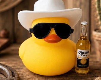 Cowboy Rubber Duck: Cruising Companion with Mini Beer, Car Dashboard Decor