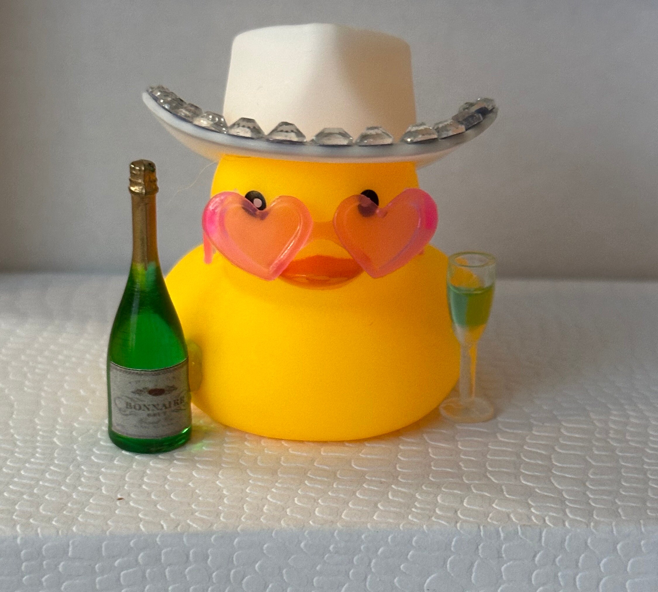 Teksome Paperella di Gomma con Cappello da Cowboy,Giocattolo da Bagno Galleggiante Occhiali da Sole - Divertente di Gomma, per Auto, Decorazioni per cruscotto Auto