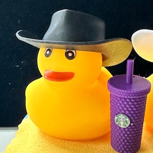 Handmade Cowboy Rubber Duck with Coffee: Personalized Dashboard Decor