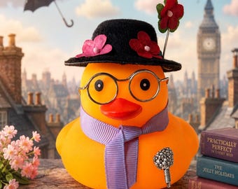 Nanny Rubber Duck with Removable Glasses & Umbrella: Car Dashboard Ornament, Whimsical Collector Gift