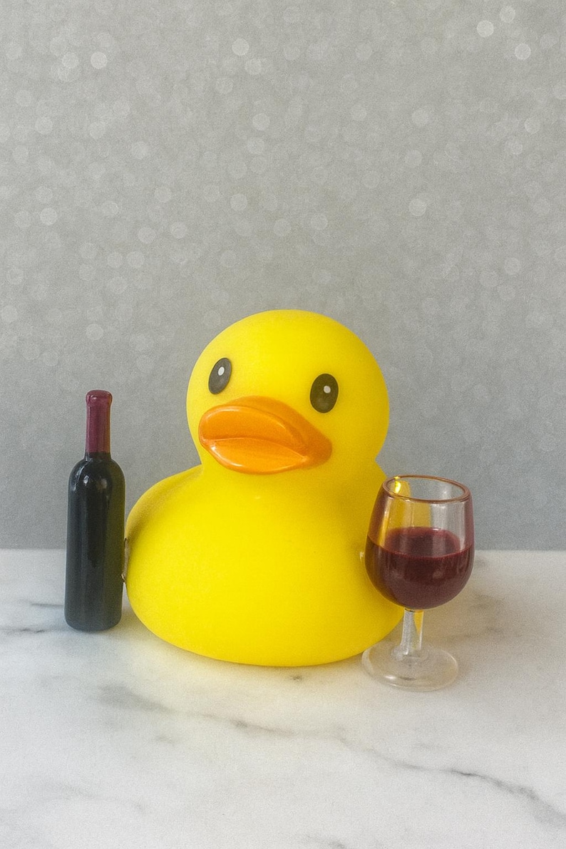 Wine Drinking Rubber Duck: Cowboy Car Dashboard Decor 3inch Big Glass
