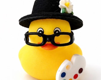 Artist Rubber Duck, Mini Painter with Palette, Art Teacher Gift, Creative Desk Decor, Painter Gift, Art Student Gift