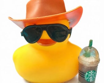 Coffee Western Rubber Duck Dashboard Decor, Coffee Lover Gift, Car & Home Collectible Duck