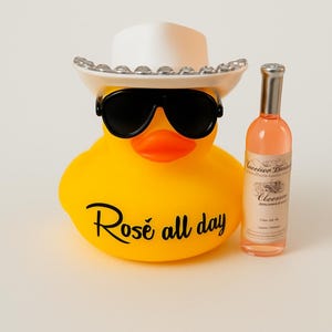 Wine Drinking Rubber Duck: Cowboy Car Dashboard Decor Rose all day