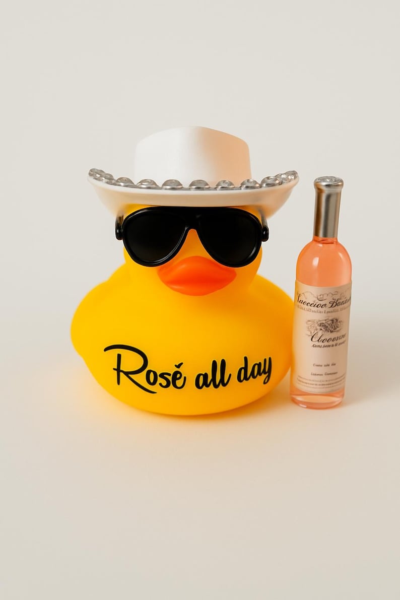 Wine Drinking Rubber Duck: Cowboy Car Dashboard Decor Rose all day