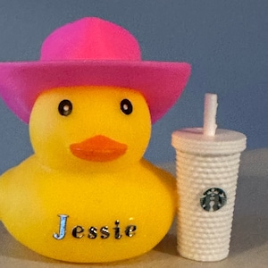 Coffee duck, dashboard duck, coworker gift, coffee lover, cowboy, cowgirl rodeo rubber duck, stocking stuffer, custom Starbucks hex cup