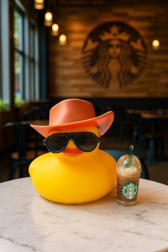 Coffee Western Rubber Duck Dashboard Decor – Starbucks Coffee Lover Gift, Car & Home Collectible Duck
