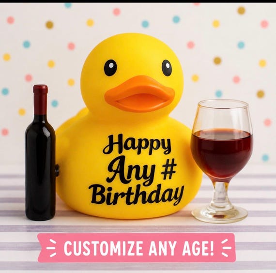 Happy Birthday Custom Rubber Duck, Wine Martini Theme Party Favor