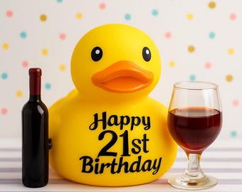 Happy Birthday Custom Rubber Duck, Wine Martini Theme Party Favor