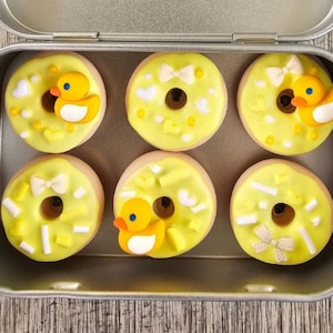Yellow Duck Handmade Polymer Clay Donut Magnet Set, fridge magnets, donut magnets, cute magnets, fun magnets, gift ideas, baby shower gifts