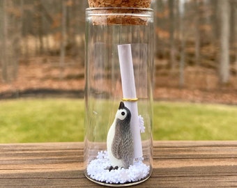 Penguin Message in a Bottle, Mother’s Day/Anniversary/Valentines/Birthday Gift for Her/Him