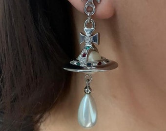 15 mm pearl New In Box Vivienne Westwood Silver Pearl Orb drop Earrings