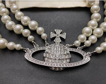 Vivienne Westwood Silver Triple Pearl Choker Necklace
