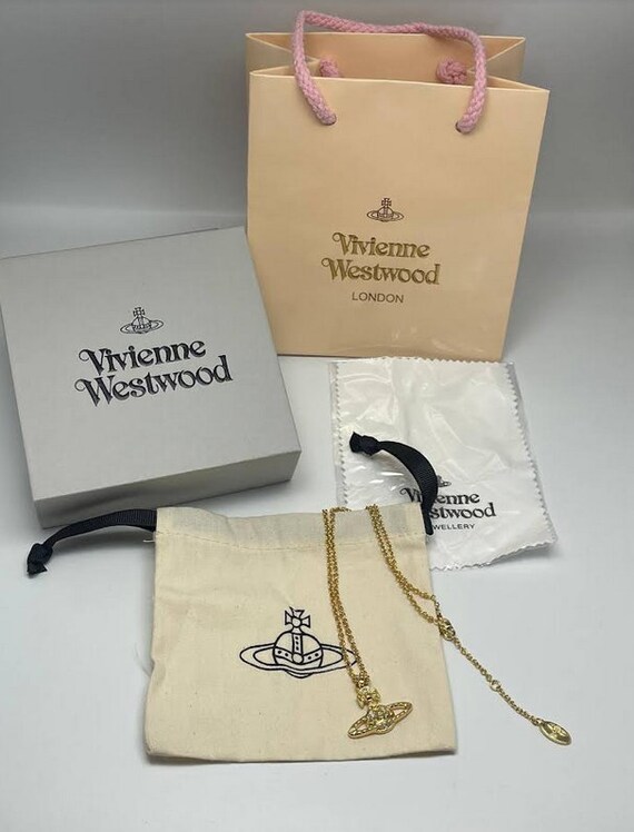 New in Box Vivienne Westwood Gold Orb Necklace with White Crystals
