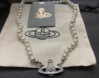 In Box Vivienne Westwood Silver Pearl Choker Necklace Mini Bas Relief