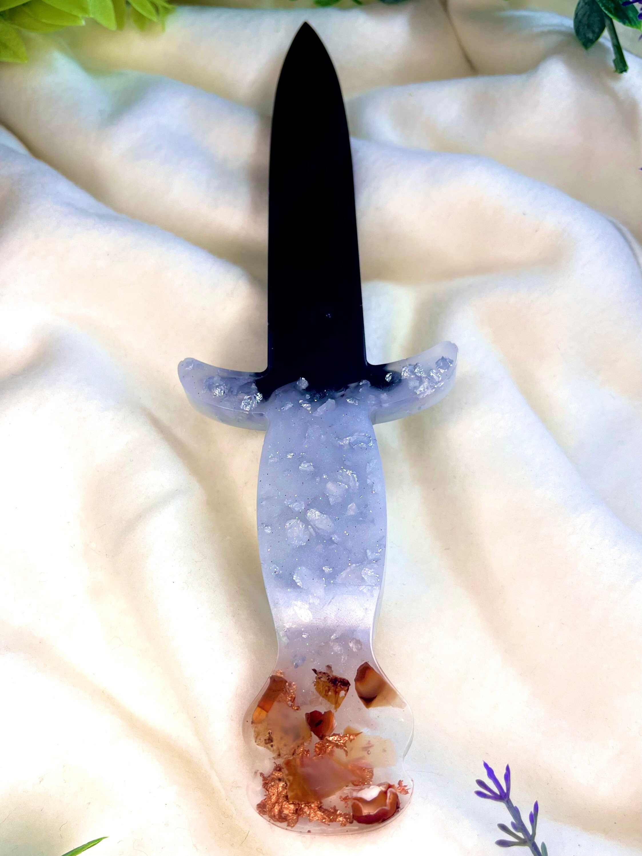 Cosplay Decorative Mini Resin dagger Keychain Blue Flowers 