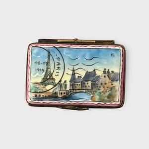 RARE VTG Limoges Paris France carte postale peinte boîte à bijoux principale peinte à la main