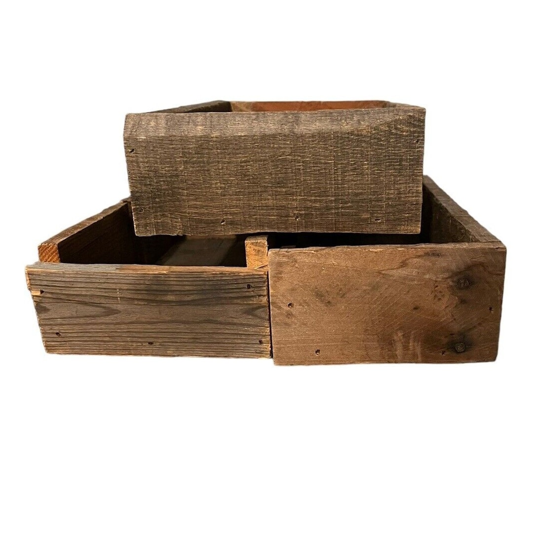 Vintage Lot of 3 Rustic Reclaimed Wood Open Boxes Rectangle Handcrafted ...