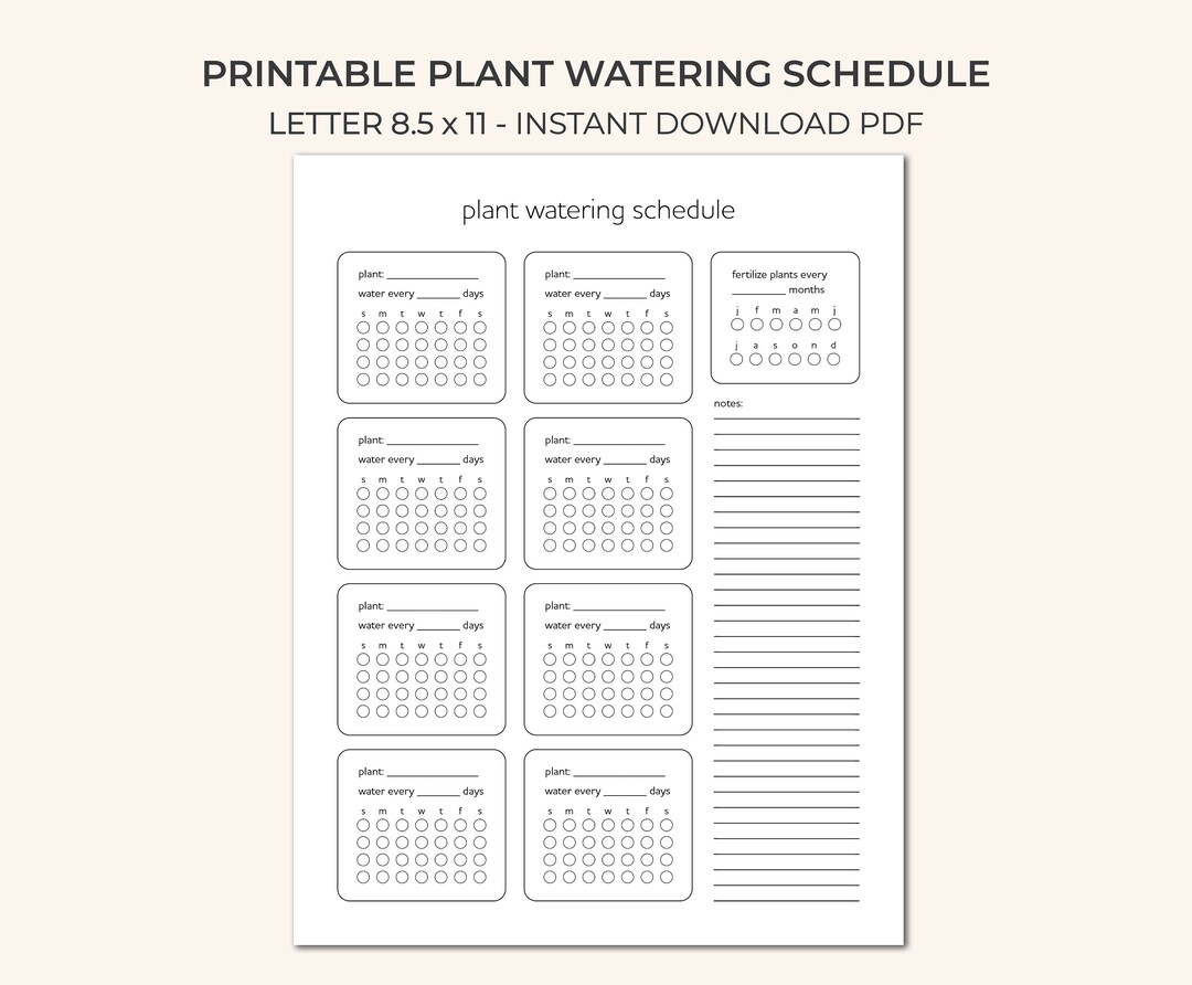 Printable Plant Watering Schedule Planner Instant Download PDF Potted