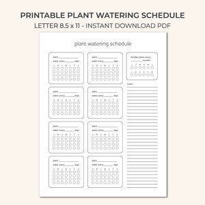 Printable Plant Watering Schedule Planner Instant Download PDF Potted ...