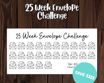 25-Wochen-Umschlag-Spar-Challenge | Umschlag Ersparnis Tracker | Größe A6 | Sparen 325 | Geringverdienen | Hohes Einkommen