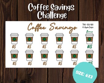 Kaffeespar-Challenge | Ersparnis-Tracker | Größe A6 | Sparen Sie 50 oder 80 Dollar | Geringverdienen | Hohes Einkommen