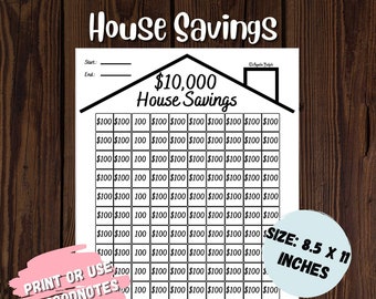 House Savings Challenge | 10,000 dollar Savings Challenge | Savings Tracker | Letter Size | Low Income | High Income