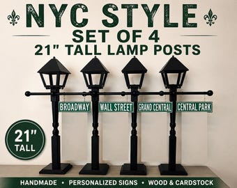 Set of 4 NYC Lamp Posts – 21" Tall City Street Sign Centerpieces