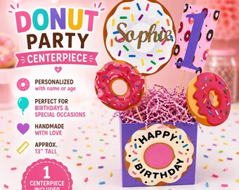 Donut Grow Up Centerpiece | Sweet One Birthday Decor | Donut First Birthday Decorations | Custom Name & Age Centerpiece | Dessert Theme