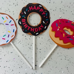 Donut cupcake toppers, Donut party supplies, Donut theme