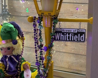 Centro de mesa con farola de Mardi Gras / Decoración para fiestas de Nueva Orleans / Adornos de mesa inspirados en Bourbon Street / Accesorios para fiestas en morado, verde y dorado