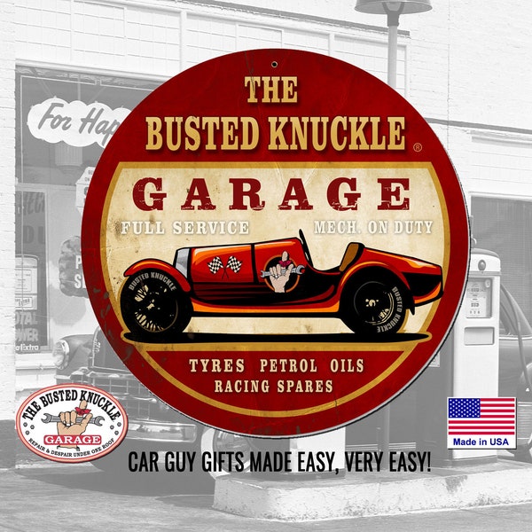 Gift for Auto Mechanic Carguy Large Metal RACE CAR Shop Garage Sign by The Busted Knuckle Garage