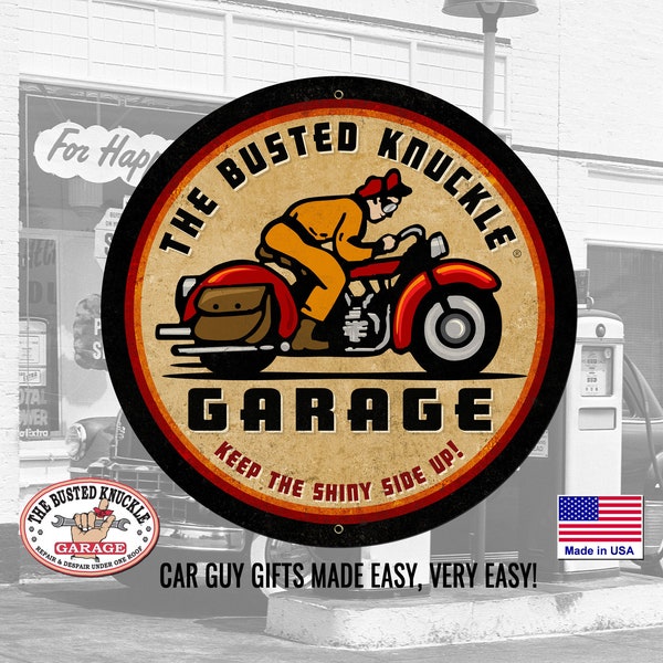 Gift for Auto Mechanic Carguy Large Metal OLD MOTORCYCLE Shop Garage Sign by The Busted Knuckle Garage