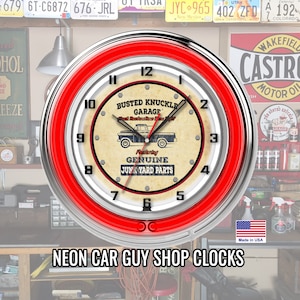 Gift for Auto Mechanic Carguy Automotive Neon Clock for Shop, Den or Garage / The Busted Knuckle Garage