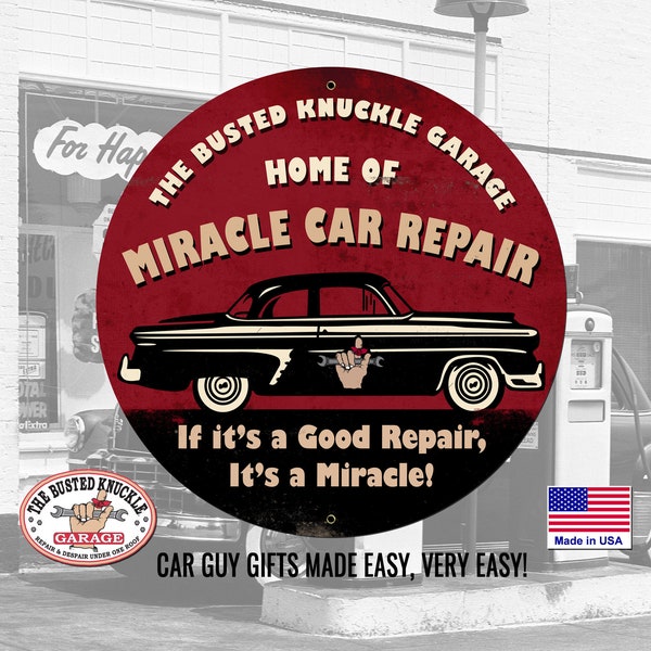 Gift for Auto Mechanic Carguy Large Metal CAR REPAIR Shop Garage Sign by The Busted Knuckle Garage