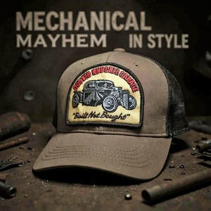 Busted Knuckle Garage Carguy Hotrod Mechanic Car Lover Vintage Cotton Patch Trucker Ball Cap