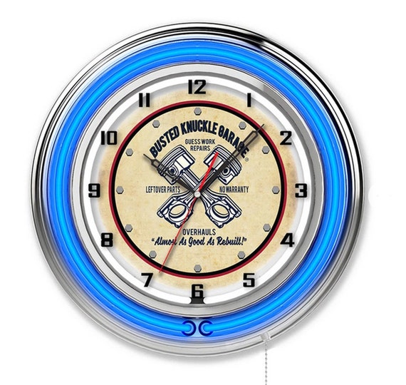 Genuine Ford Parts Neon Wall Clock – 15" Diameter, Chrome Trim With Blue Neon Light