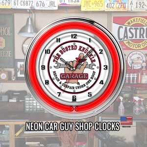 Gift for Auto Mechanic Carguy Automotive Neon Clock for Shop, Den or Garage / The Busted Knuckle Garage