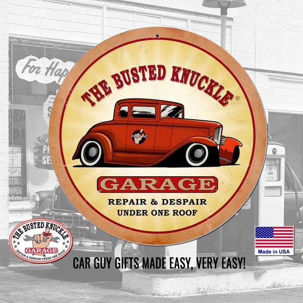 Gift for Auto Mechanic Carguy Large Metal HOTROD Garage Sign by The Busted Knuckle Garage