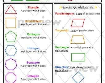 Feuille de référence géométrique - Impression de polygones et de quadrilatères spéciaux