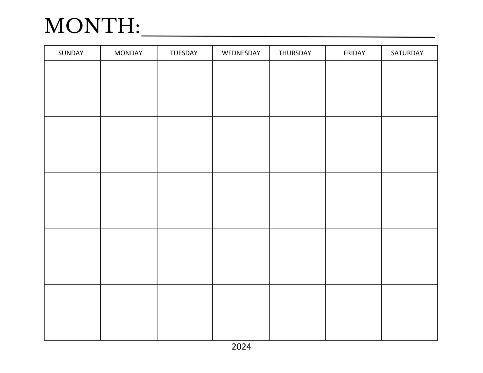 2024 Blank Calendar Template - Etsy UK