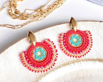 IRIS - Fanshape Macrame Earrings - Seed Bead Earrings - Colorful Colombian  Earrings