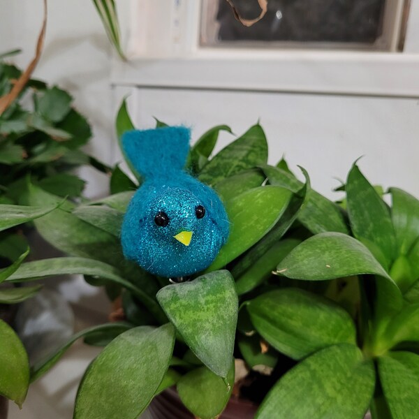 Glitter Bluebird, needle felt bluebird with clip, plant decoration, wreath decoration, hair clip, bluebird clip on, scarf clip, ornament