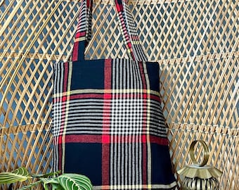 Vintage Wool Plaid Tote Bag
