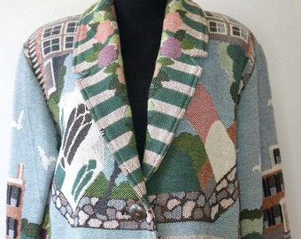 Beautiful 1990s Coastal Themed Jacket with pockets!